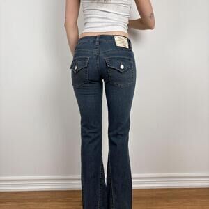 Union Bay dark wash low rise flare jeans.